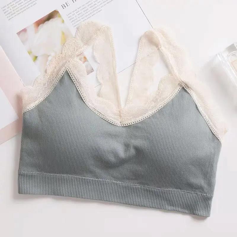Lace Shoulder Straps Wrap Chest Tube Top with Chest Pad Anti-glare Beautiful Back No Steel Ring Sling Small Vest Bra