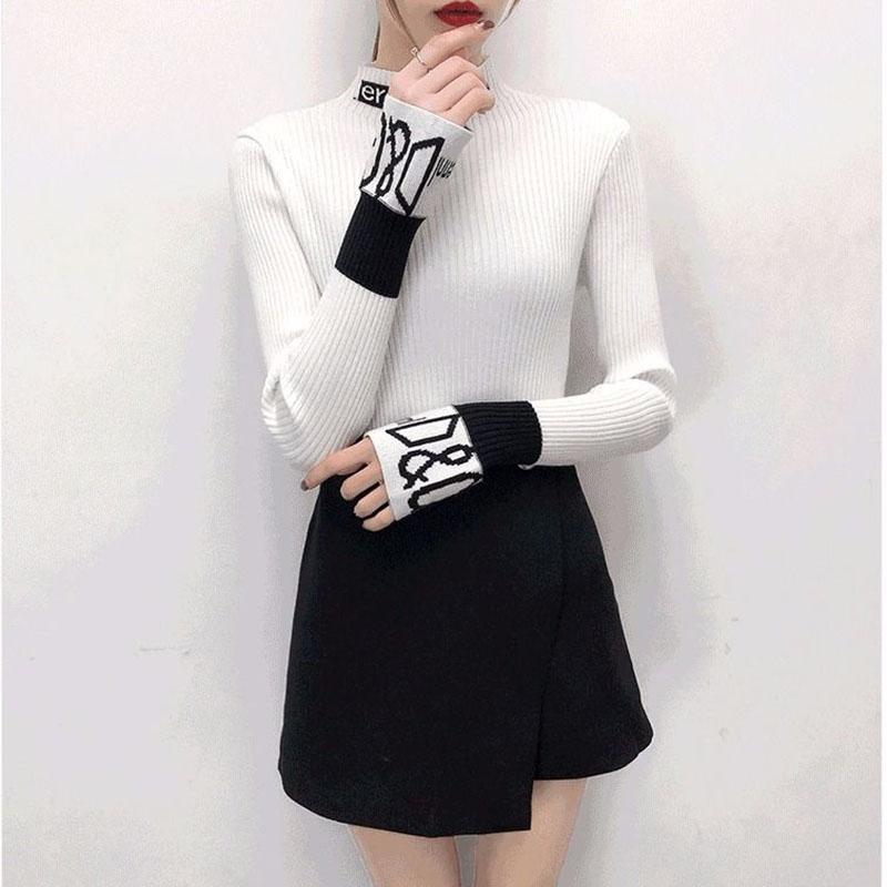 Autumn and Winter Slim Knit Bottoming Shirt Casual Flared Sleeve Sweater Simple Sexy Female Top