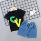1-5 Years Boys Short Sleeve Costume Sets 2021 Summer O-Neck Children Kids Casual Clothing for Boys Sets 2Pcs Tops + Pants