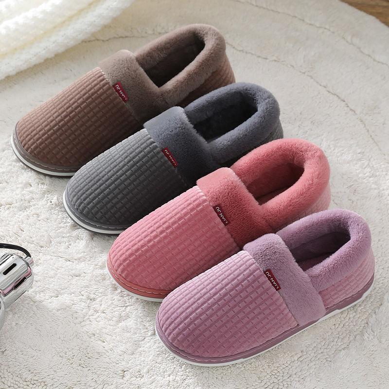 Winter Cotton Slippers TPR Non-slip Home Interior Thick-soled Warmth and Dirt-resistant Bag Heel Plus Fluffy Plus Size Cotton Shoes