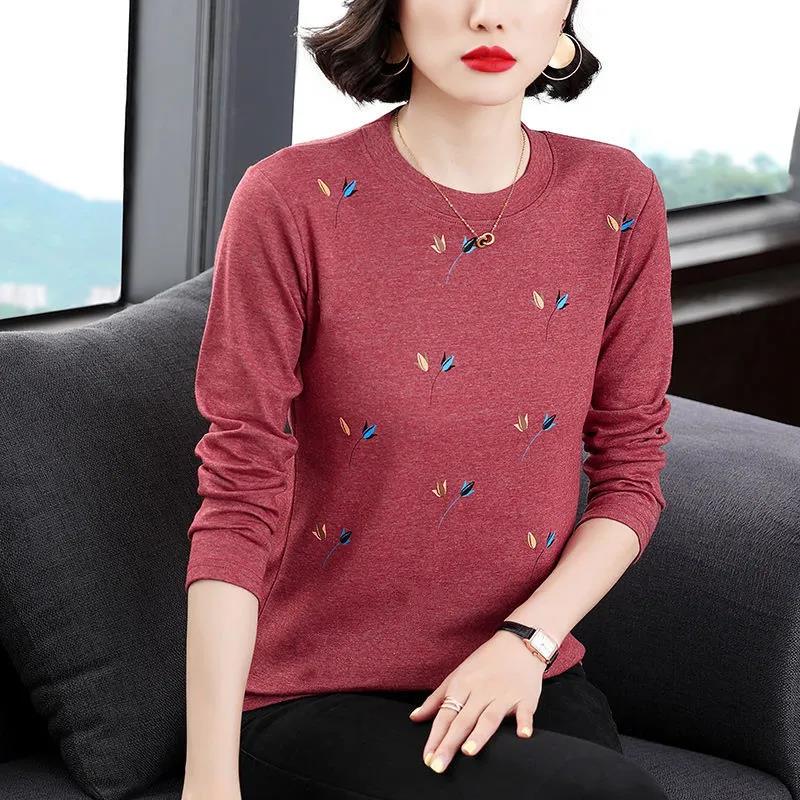 T-shirt Women's Long-sleeved Spring and Autumn Middle-aged Top Large Size Loose Thin Bottoming Shirt