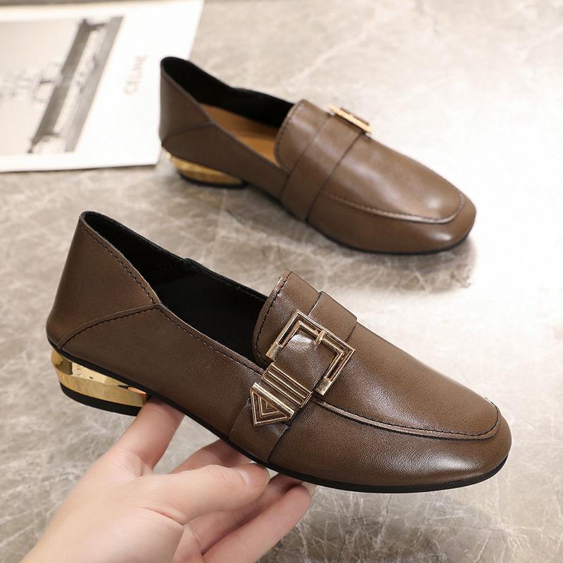 Soft Leather Thick Heel Shoes Female Spring Summer Small Leather Shoes British Style Wild Retro Square Head Single Shoes