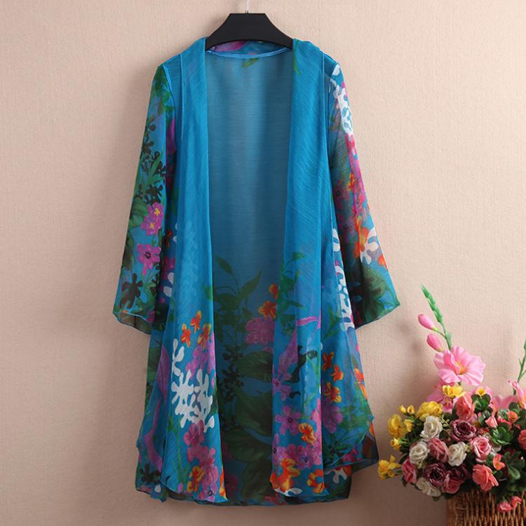 Chiffon Cardigan with Women's Summer Mid-length Thin Beach Sunscreen Shawl Jacket Ethnic Style Air-conditioning Shirt