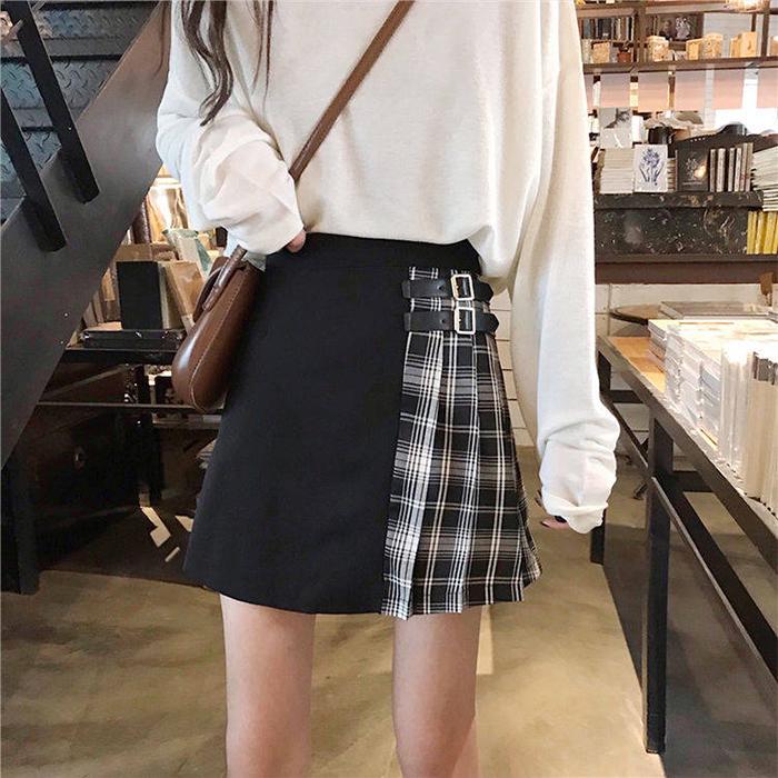M-4XL Women Large Size High Waist Irregular Skirt Plaid Pleated Skirt Anti-light Thin A-line Skirt