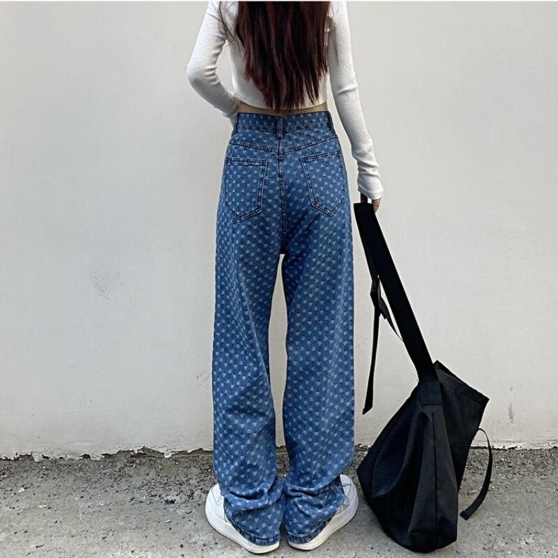 Retro Jacquard High Waist Wide Leg Pants Jeans For Women Loose Ins Style Staight Panton Female Long Trousers High Street Jeans
