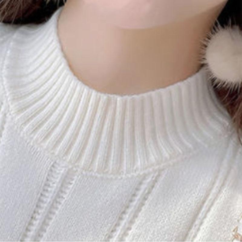 Women's Autumn and Winter Sweet Lady Stitching Knitted Long Dress Long Sleeve Half High Collar Women Casual Floral Print Elegant  Dress