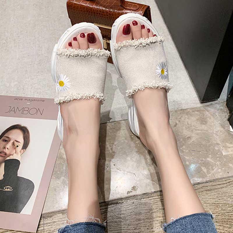 Size35-39 Summer Women Slippers Bohemian Beach Lightweight Slippers Wedge Platform Crystal Letter Sandals Outdoor High Heels