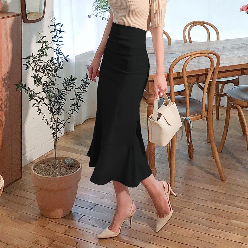 2020 Skirt Woman's Summer High Waist Skirt Casual Solid Skirt Ruffle Fish Tail Skirt with Buttocks