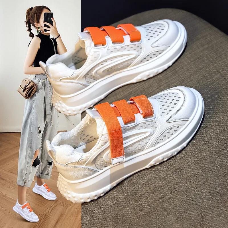 Velcro White Shoes Thin Sports Casual Shoes Mesh Breathable Women's Shoes Ins Tide Wild