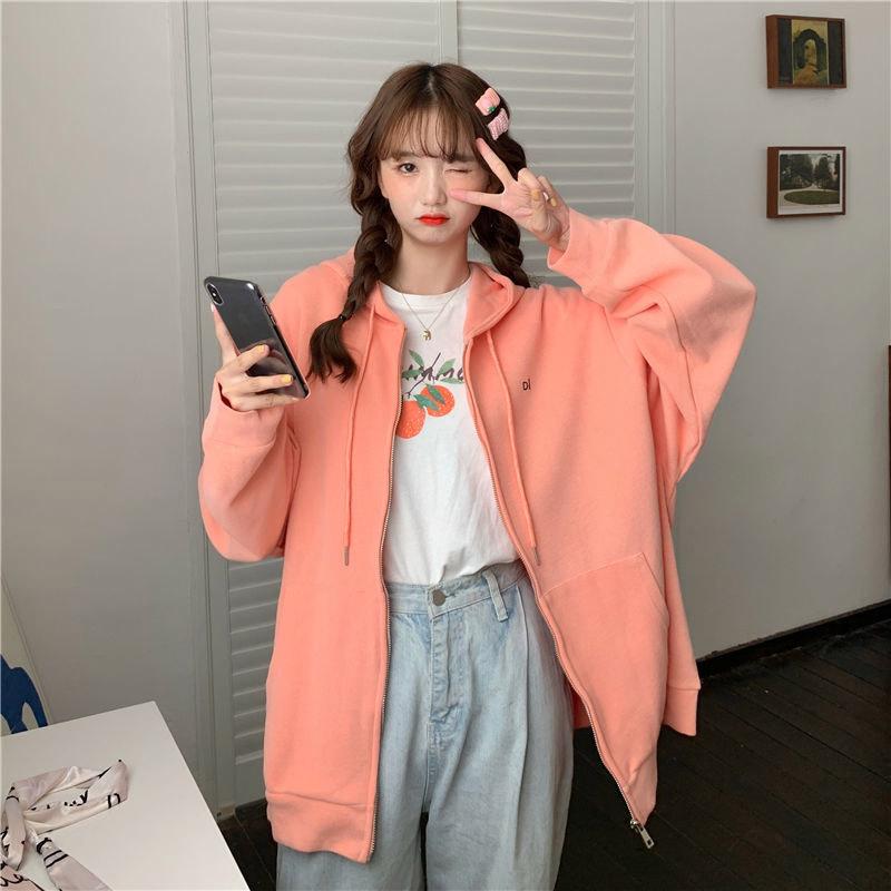 Hooded Sweater Student Loose Cardigan Mid-length Zipper Coat Sweater Women