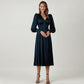 Single Breasted Sexy Dress Party Clud High Waist Satin Long Dress Elegant V Neck Women Midi Dresses Lantern Sleeve