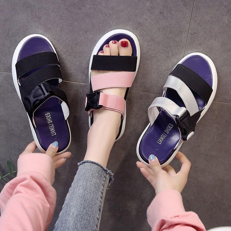 2020 Sexy Korean Flat Bottom Wild Ins Fairy Beach Sandals Female Net Red Student Korean Version College Style