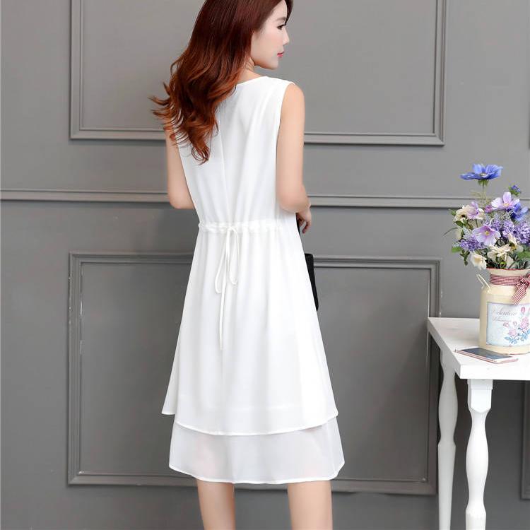 Vest Dress Chiffon M-XXXXXL Plus Size Summer Chinese Style Solid Ruffle Over-the-knee Dress