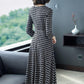 Plaid Printed Skirt Spring Summer Casual All-match Long Skirt V-neck Three-quarter Sleeves Waist Thin A-line Dress