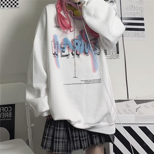 Hip Hop Hoodies Women Autumn Winter Pullover Sweatshirts Streetwear Fashion Graffiti Hooded Tracksuit Black White Women Oversized Harajuku Hoodies