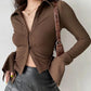 Flared-sleeve Shirt Polo Collar Lapel Five-color All-match Women's Slim Stretch Long-sleeved Top Women Shirts Blouses
