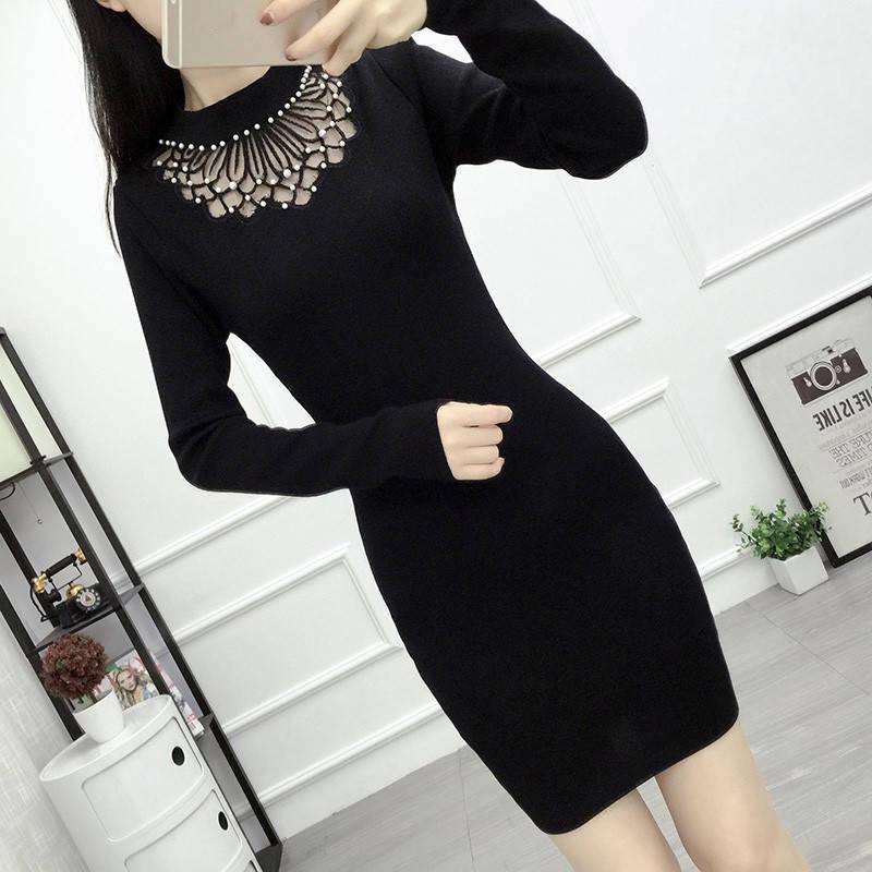 Women Sweater Dress O-neck Full Sleeve Sashes Stretch Vestidos Female Knee-length Knitted Dress