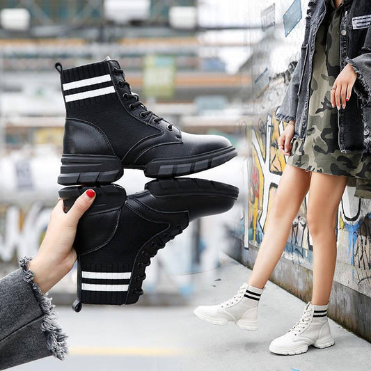 Boots Women Leather Lace-Up Thick Martin Boots Round Toe Shoes Outdoor Leather Winter Female Shoes