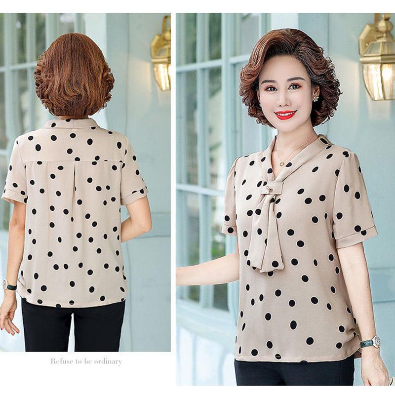 Summer Women's Short-sleeved T-shirt Plus Size Bottoming Shirt Polka Dot Shirt Fabric Light and Breathable Cool Bottoming Inner Wear