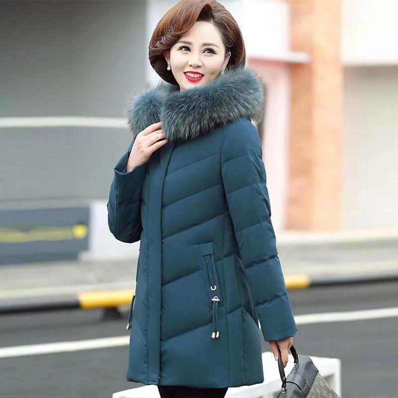 Middle-aged and Elderly Pure Color Simple Down Cotton Jacket Mid-length Spring and Autumn Women's Clothing