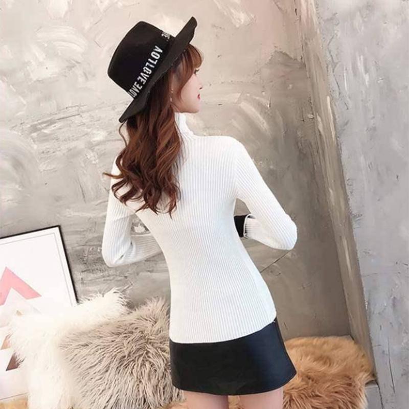 Pofulove Lady Slim Thin Letter Short Long Sleeve Inside Student Turtleneck Sweater Bottoming Sweater