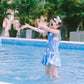Baby Girls Swimwear Backless Cute Flower Printed One-Piece Swimsuit Summer Kids Lotus Leaf Sleeve Pleated Skirt Beachsuit