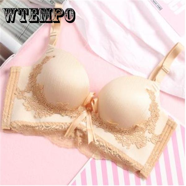 Luxury  Embroidery Court Bra Wireless Gather Adjustment Small Chest Seamless Bra