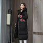 Winter Women's Ethnic Embroidery Down Jacket Mid-length Retro Buckle Hooded Cotton Jacket