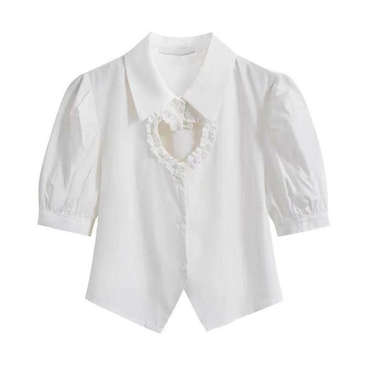 Design Sense Sweet and Spicy Love Hollow Shirt Trendy Chic and Thin Short Short Sleeve Student Girl