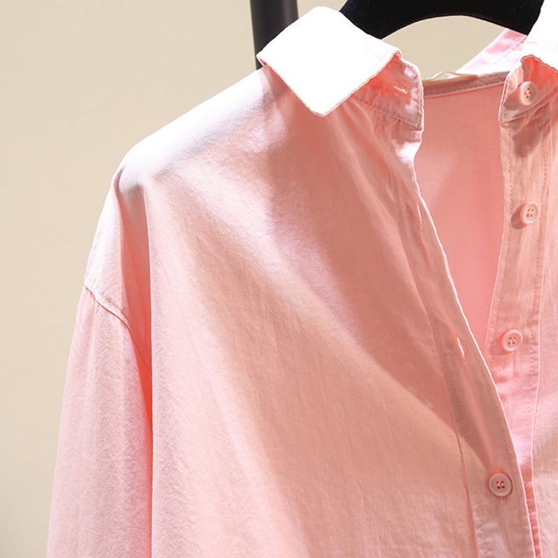 Women's Cotton Shirt with Long Sleeves and Loose Design The Fabric Is Soft Breathable and Sweat-absorbing Solid Color Shirt