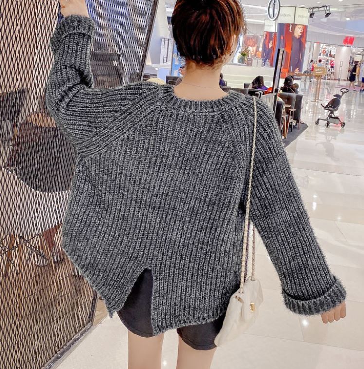 Fashion Loose Crewneck Sweater Bright Silk Knitted Knit Sweater Women's Lazy Wind Long Sleeve Thickened Sweater