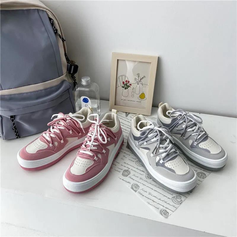 Ins Tide All-match Hong Kong Style Student Casual Sports Shoes Female White Shoes Korean Color-blocking Street Clapper Shoes