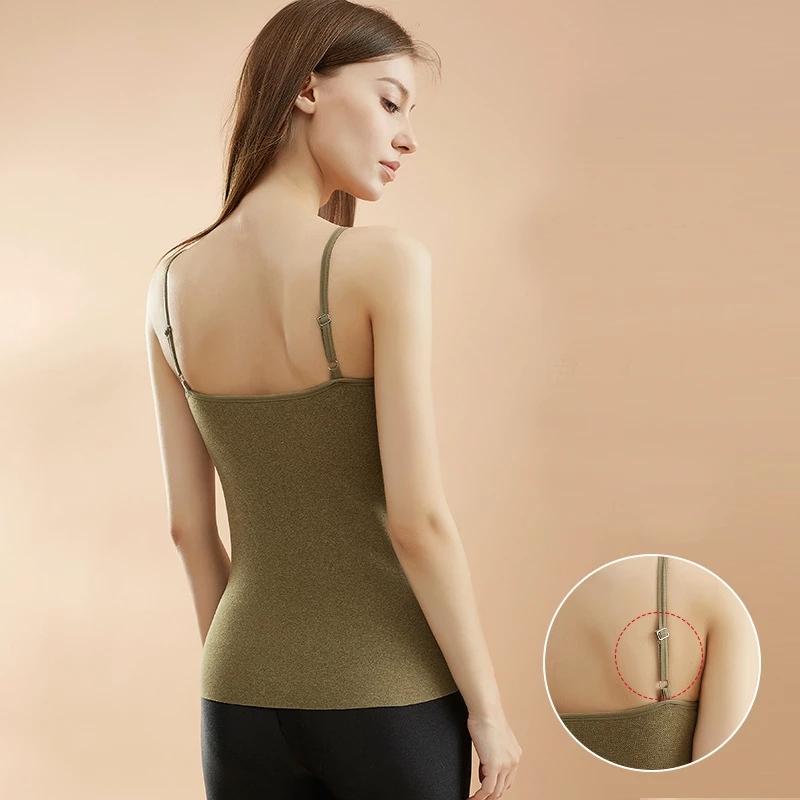 Thermal Underwear Women Velvet Vest Sexy Winter Thermals Sleeveless Body Tops Slim Solid V Neck Lace Inner Wear with Pad Fashion