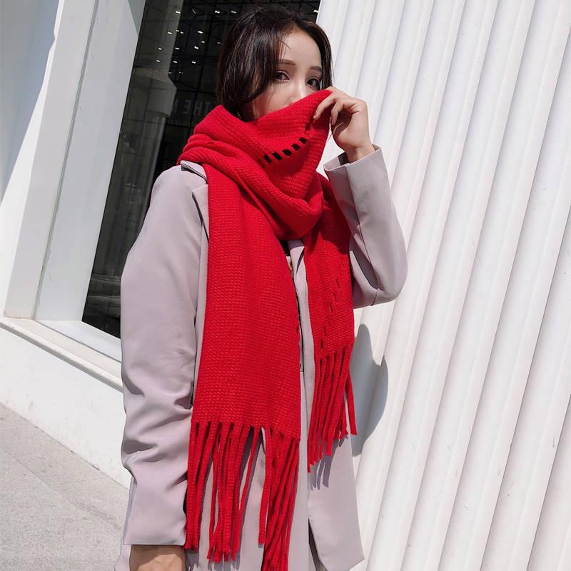 Scarves Lady Winter Thicken Warm Soft Pashmina Shawls Wraps Female Knitted Wool Long Scarf