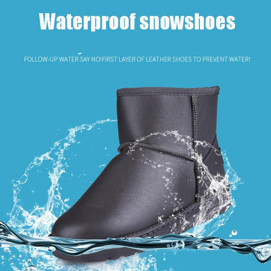 Women Snow Boots Pu Leather Ankle Boots Flat Bottom Waterproof Non-slip Plus Velvet Snow Boots Woman Shoes Large Size 36-40