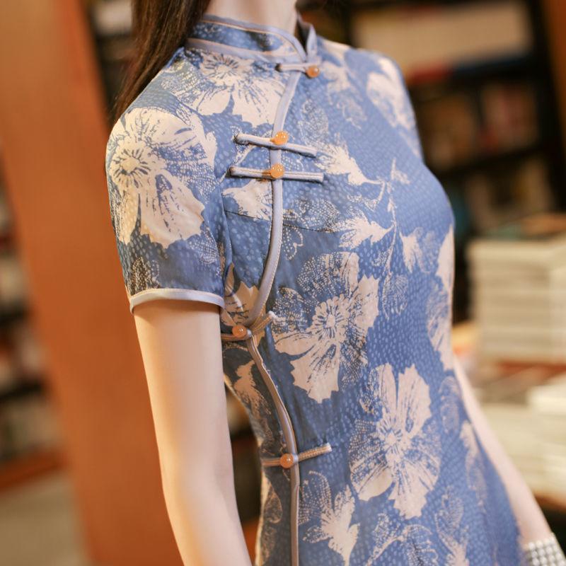 Retro Chinese Style Cheongsam Summer Short-sleeved Chinese Style Retro Improved Long Daily Dress Slim Sexy Elegant Dress