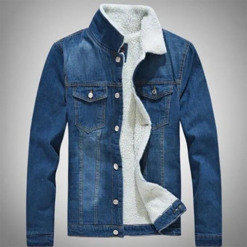 Men's Winter Lamb Velvet Denim Jacket Plus Velvet Padded Jacket Korean Style Slim Fashion Youth Top