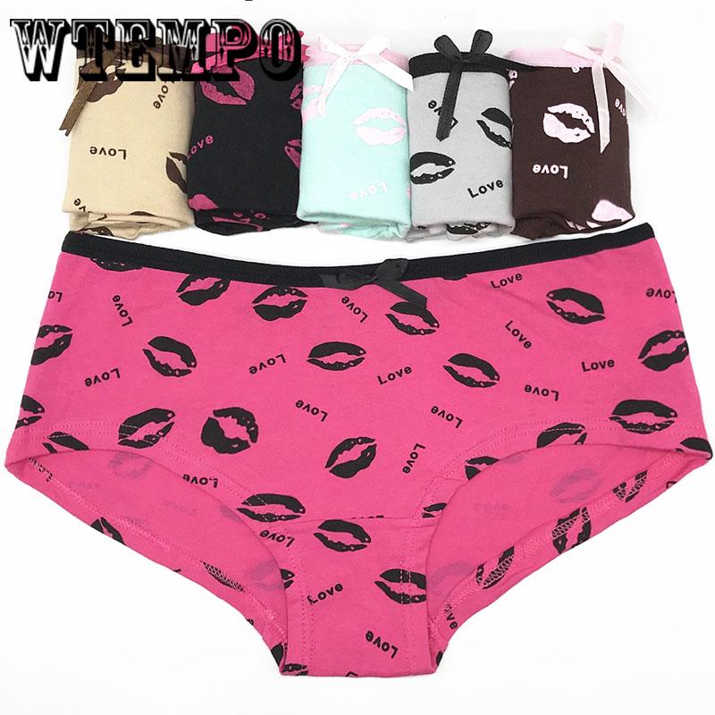 6 Pcs/Lot Funny Cartoon Prints Lady Panties Women Underwear Cute lipsbreathable Briefs