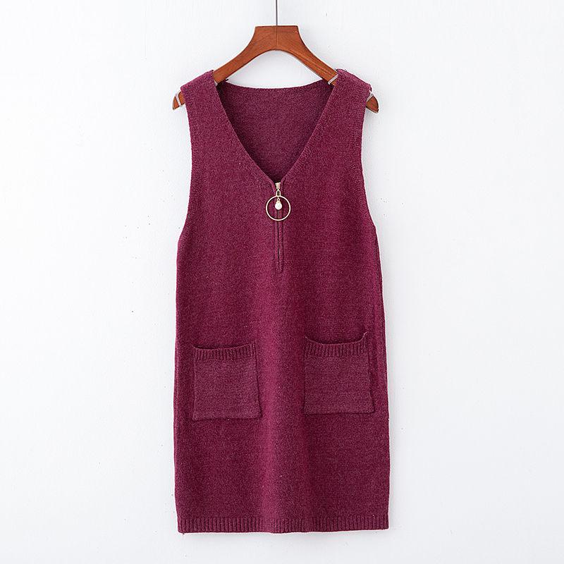 Spring and Autumn All-match Loose Vest Skirt Mid-length Knitted Vest Dress Fashion Solid Color Female Vest Skirt