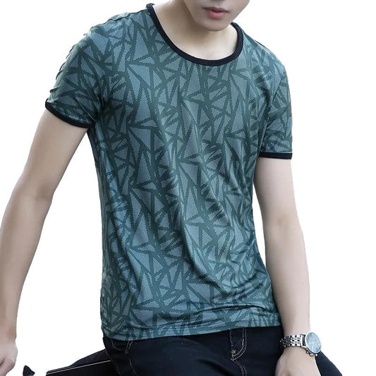 Summer Ice Silk Ultra-thin Breathable Men's Short-sleeved T-shirt Men's Round Neck Half-sleeved T-shirt for Young and Middle-aged People