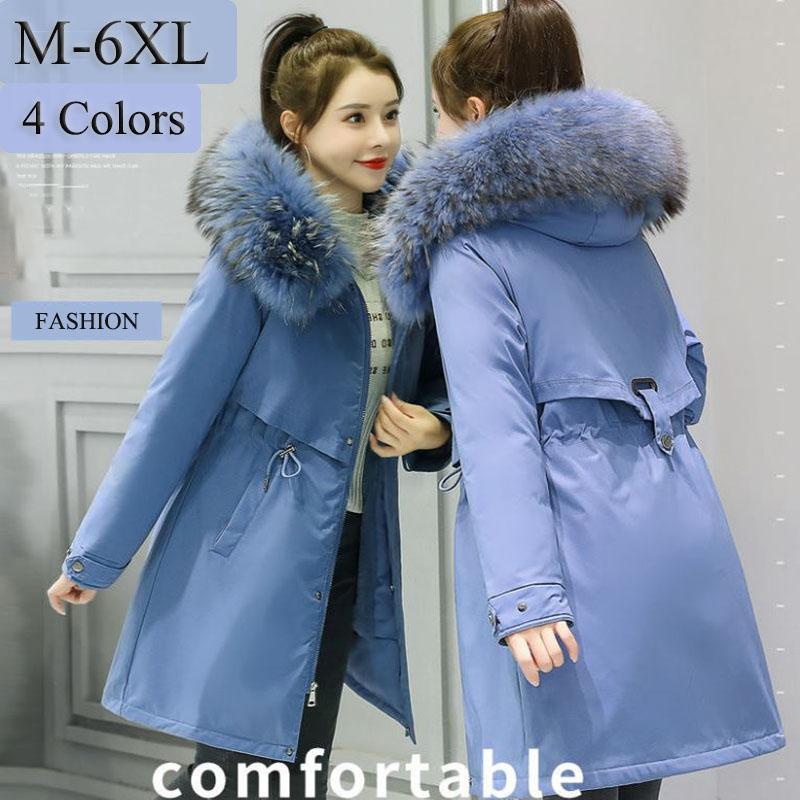Winter Women's Cotton Jacket Jacket Mid-length Large Fur Collar Plus Down Jacket Thickening Plus Velvet Jacket