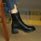 Martin Boots Woman Round Head Retro Boots Black Middle Boots Back Zipper Chelsea Boots Single Boots Spring and Autumn