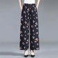 Cotton Silk Pocket Wide-leg Pants, Floral Pants, Nine-point Casual High-waist Rayon Trousers