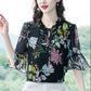 Summer Chiffon Shirt Women's Loose Plus Size Printed Shirt Doll Collar Top
