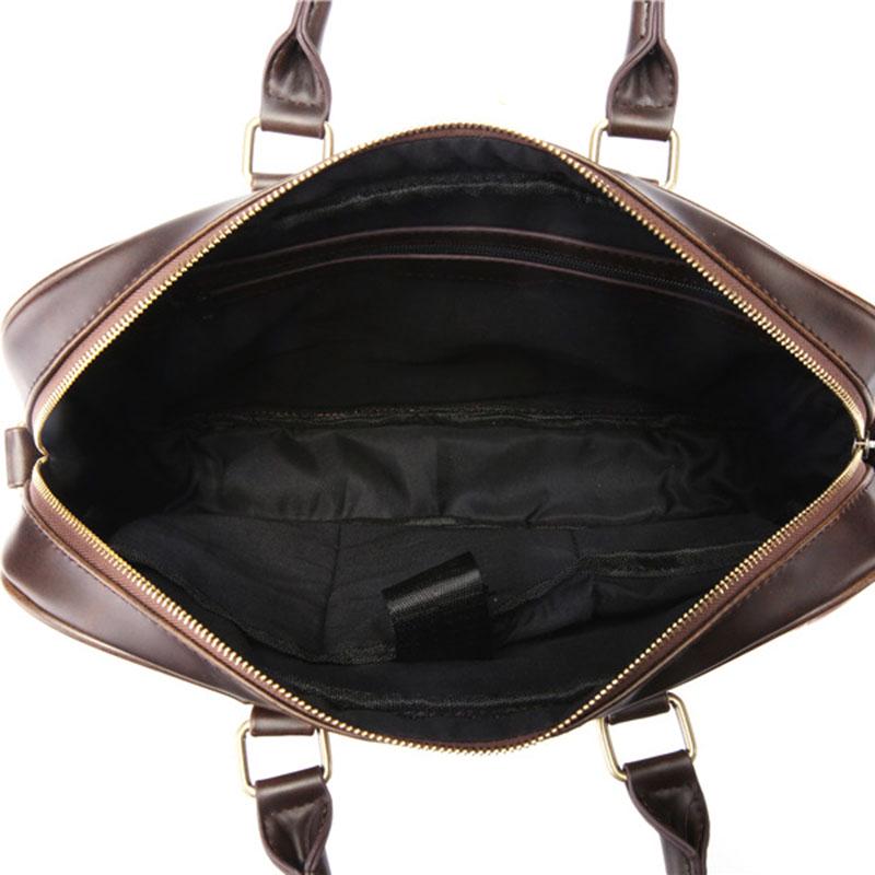 Business briefcase men retro large capacity zipper PU leather anti-theft waterproof wearable handbag