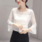 Flared Sleeve Mesh Bottoming Shirt Lace Spring and Summer Plus Size Women's Three-quarter Sleeve Top