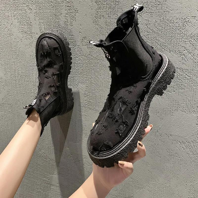 Women's Summer Thin Breathable Martin Boots Platform Cutout Boots Chelsea Boots