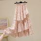 Printed Pattern Half-length Skirt Summer Floral Irregular Ruffled Wild A-line Super Fairy Cake Skirt Female Cute Skirt Fabric Light and Breathable