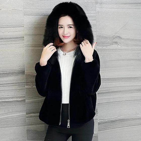 Women's Faux Fur Coat Winter Solid Color Hooded Zipper Short Jacket Female Large Size Casual Warm Coat