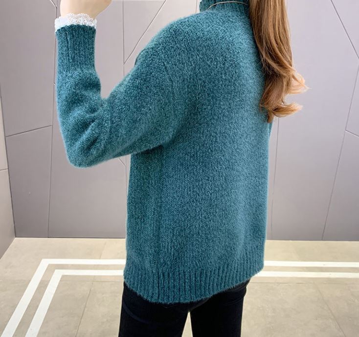 Chenille Lace Pullover Sweater Ladies Large Size Loose Half Turtleneck Sweater Solid Color Bottoming Knit Sweater